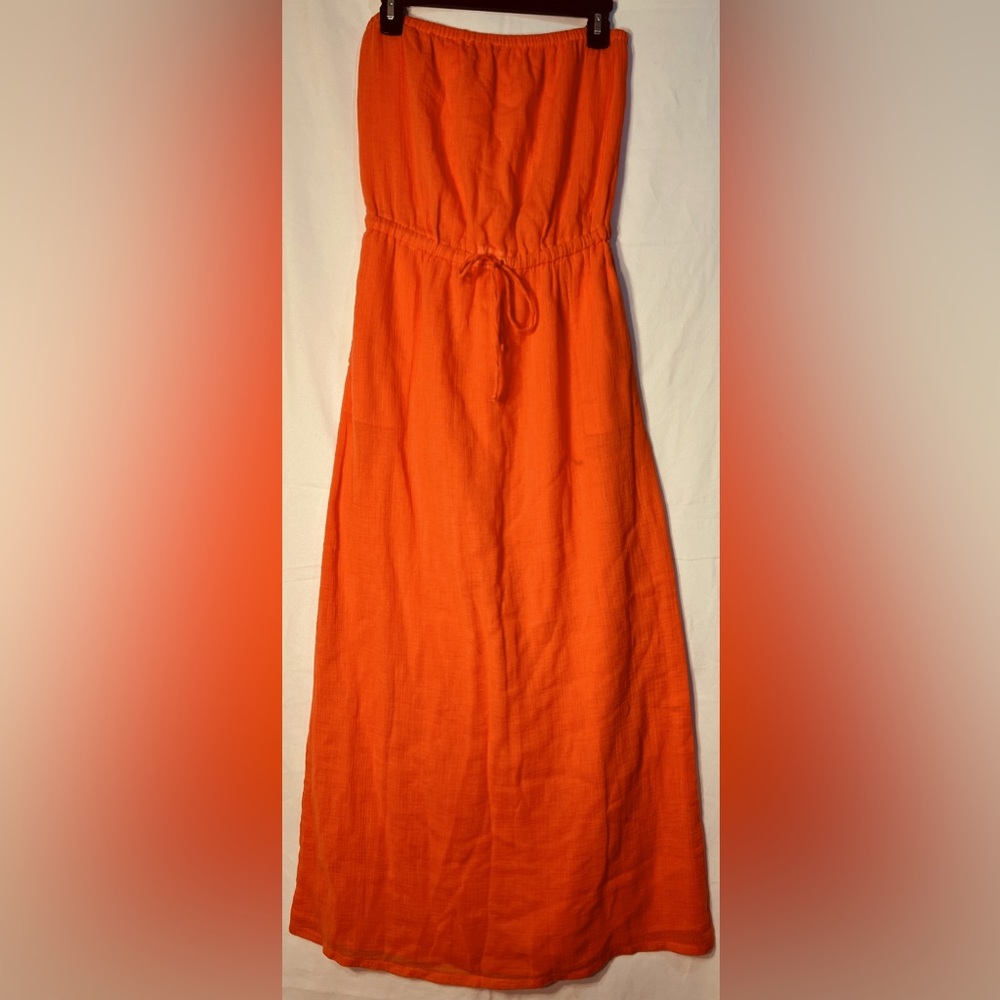 J.Crew Coral Color Maxi Dress Strapless with Pockets Size S.